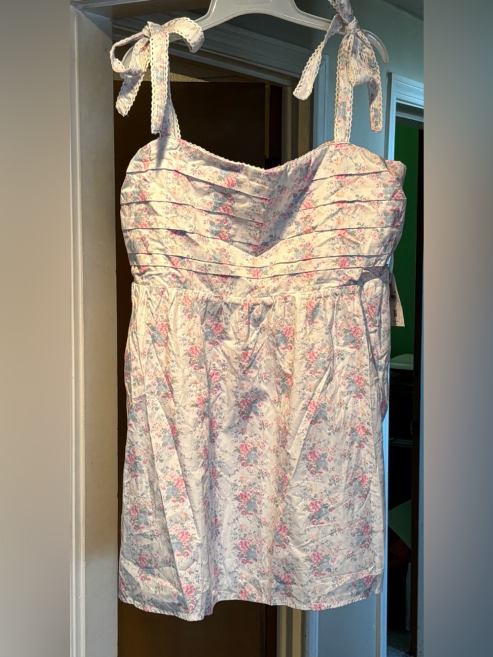 ARULA White Floral Sundress with Pink & Green Accents